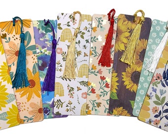 Bulk floral bookmarks, assorted plant and flower bookmarks, mystery bookmark bundle, pretty bookmarks for women with tassels