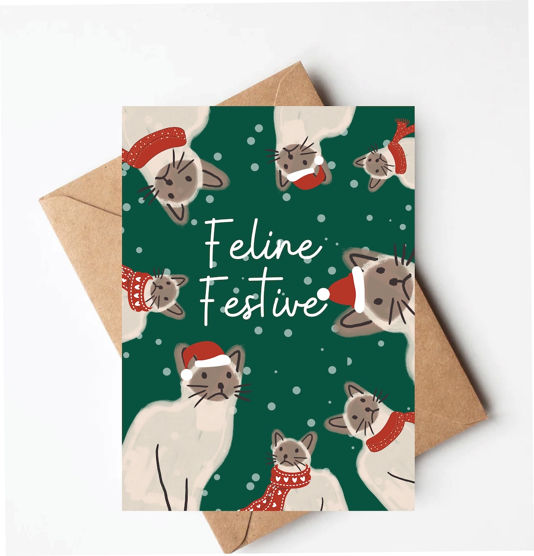 Siamese Cat Christmas Card, Funny Cat Holiday Card, Christmas Card for ...