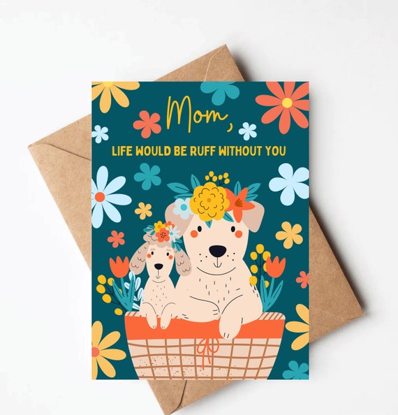 Floral dog Mother's Day card, funny mothers day card, dog mom card, step mom mother in law card