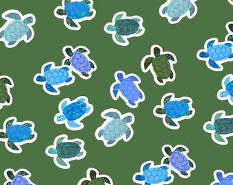 Mini holographic Sea turtle stickers, bulk mini under the sea ocean stickers, space filler stickers for laptop or water bottle