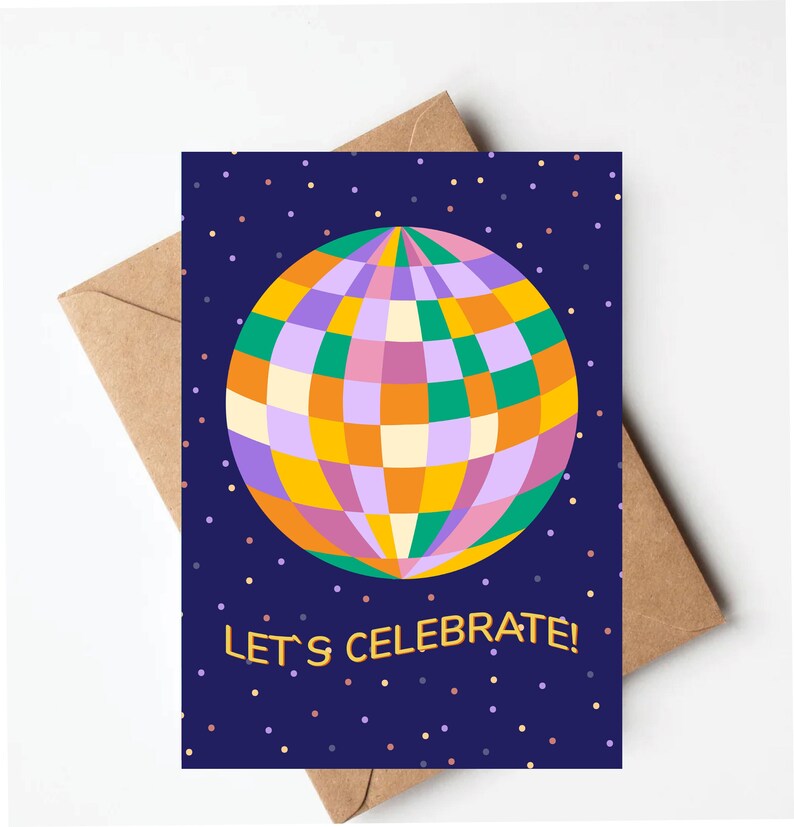 Colorful birthday card, disco ball birthday card, fun unique birthday card for her image 1