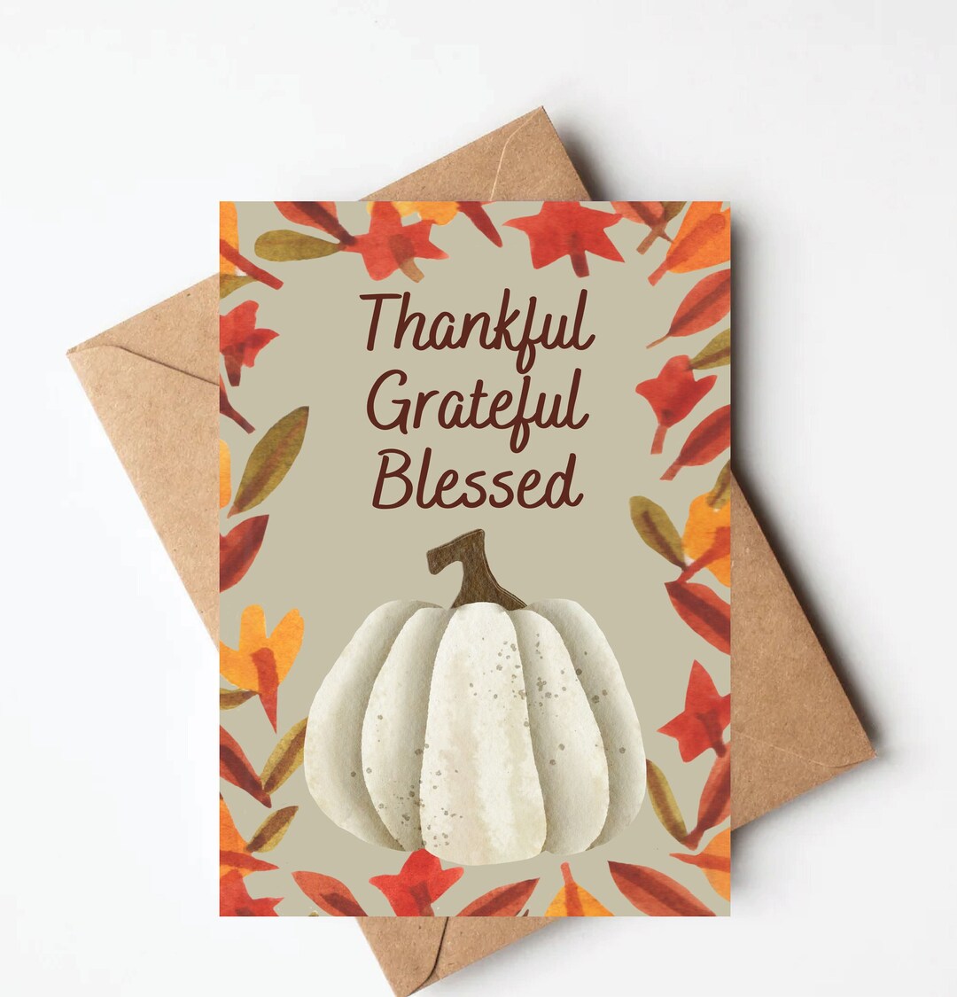 Fall Greeting Card Thanksgiving Card Thankful Grateful Blessed Card