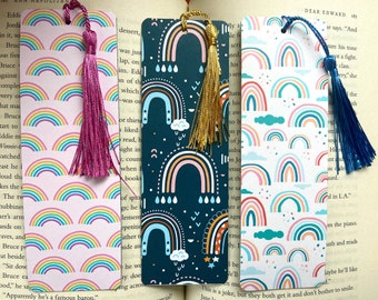 Cute rainbow print bookmark, rainbow bookmark with tassel