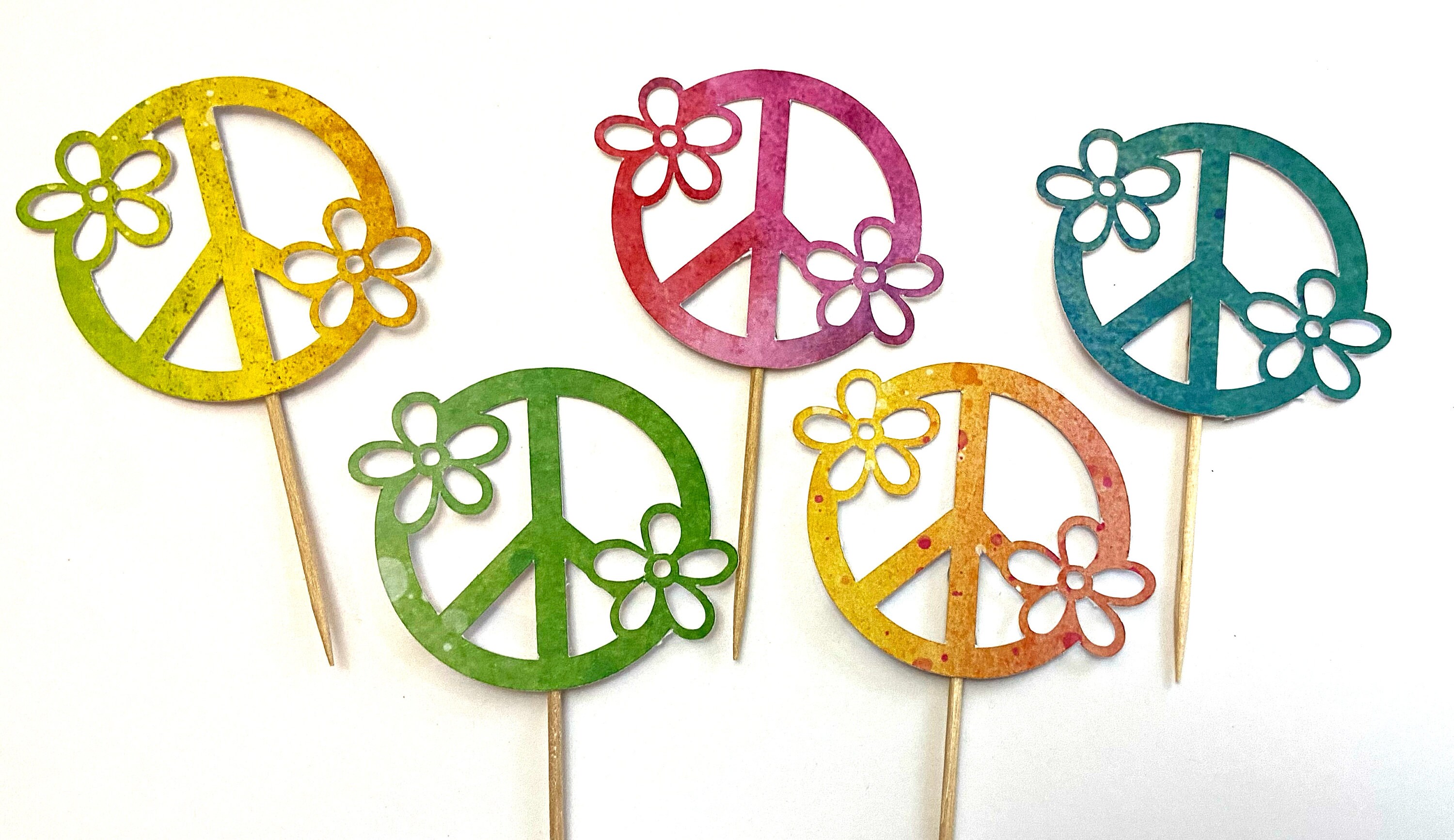 Peace Sign Party Peace Sign Cupcake Toppers, Tie Dye Birthday Party Decorations, Groovy ...