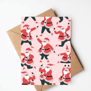 Dancing Santa Christmas card, funny holiday card, whimsical pink pastel Christmas card