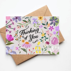 Thinking of you sympathy card, flower sympathy card, blank thinking of you card