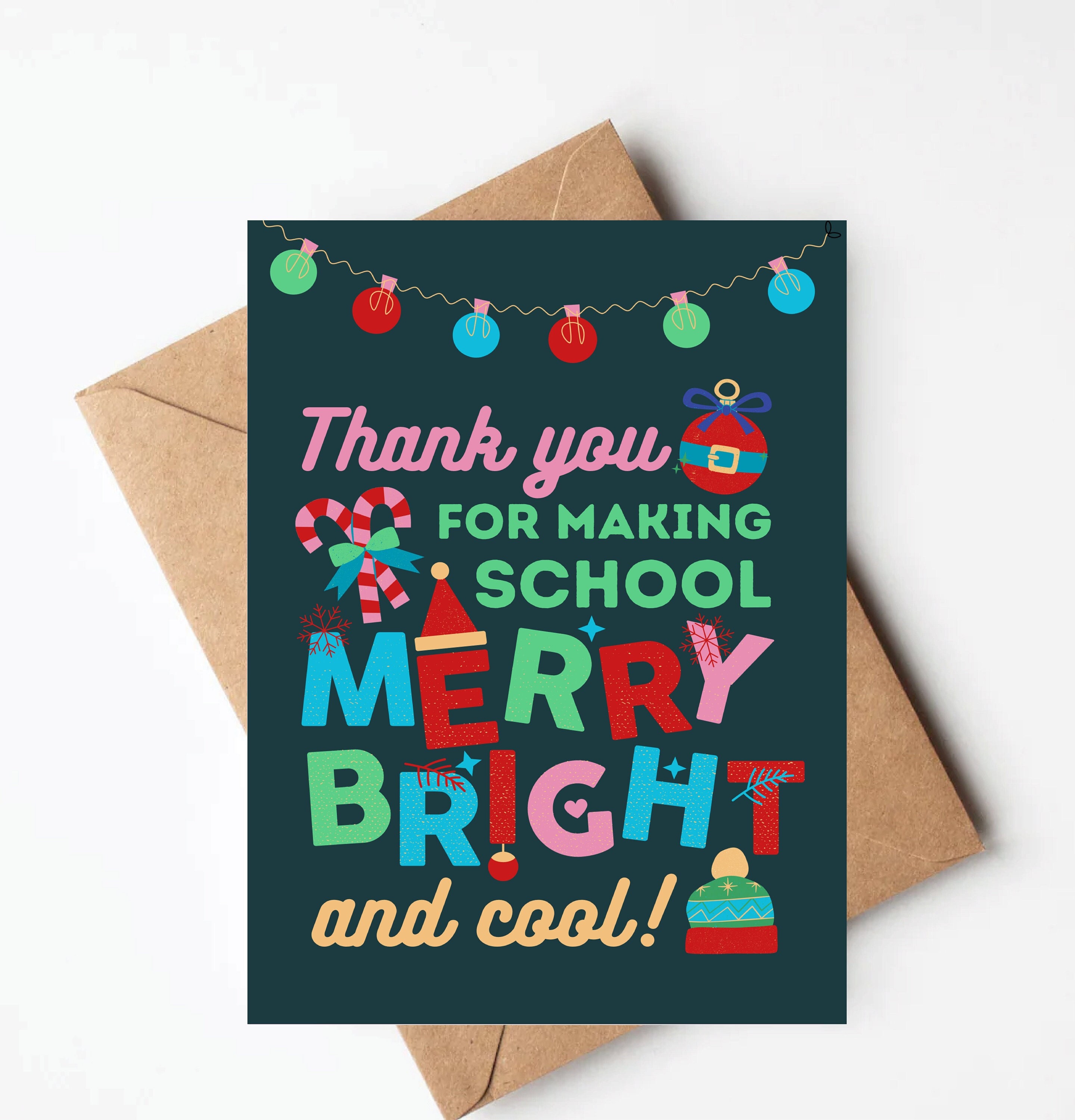 Teacher Christmas card, teacher holiday thank you card, cute teacher Christmas gift