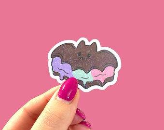 Holographic bat ice cream sandwich sticker, Halloween waterproof sticker for laptop or water bottle