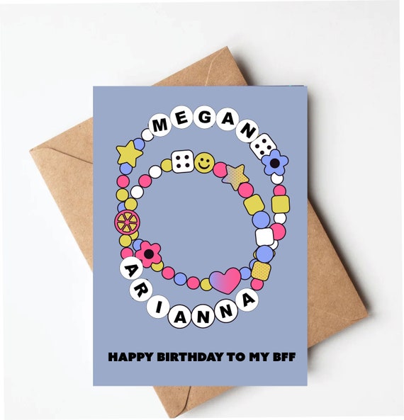 Personalized best friend birthday card, 90s birthday card for her,  personalized friendship bracelet card