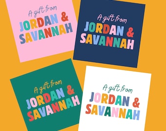 Personalized gift tag stickers, modern colorful kids gift tags, custom name stickers, school teacher name labels