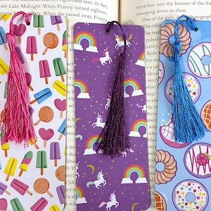 Unicorn bookmark set, cute bookmarks with tassels for kids, donut bookmark, summer popsicle bookmark, kids bookmarks for girls