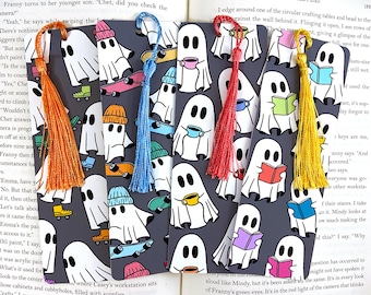 Colorful ghost bookmarks, spooky bookmark set, halloween bookmarks, book lover gift, horror book gift, bookmarks with tassel