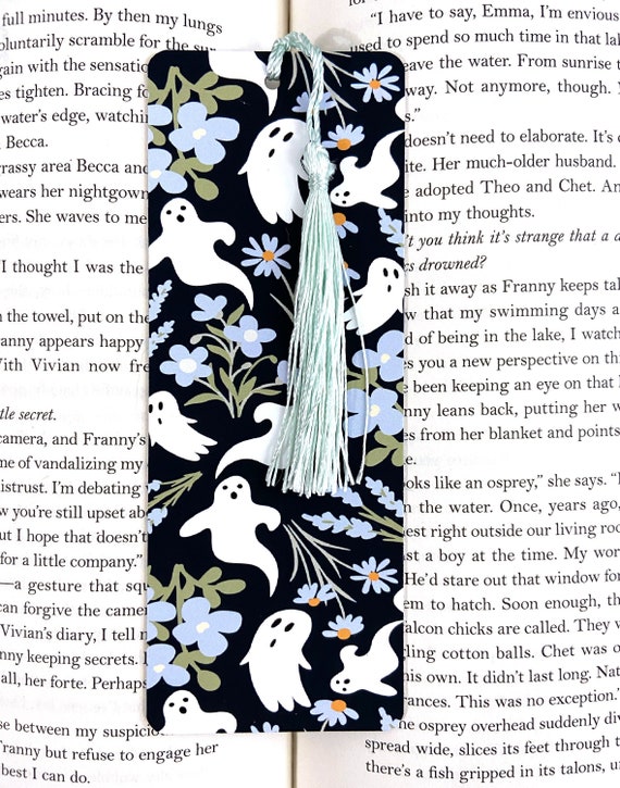 Floral ghost bookmark, cute halloween bookmark, funny ghost bookmark with tassel, halloween bookmark for women