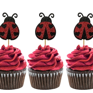 Ladybug cupcake toppers, Ladybug party decorations, ladybug birthday party