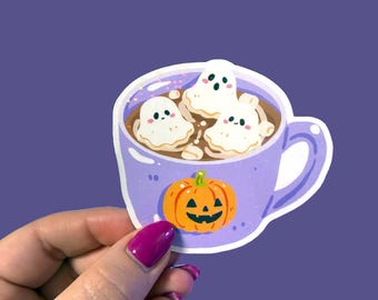 Ghost hot chocolate sticker, waterproof halloween sticker for laptop or water bottle