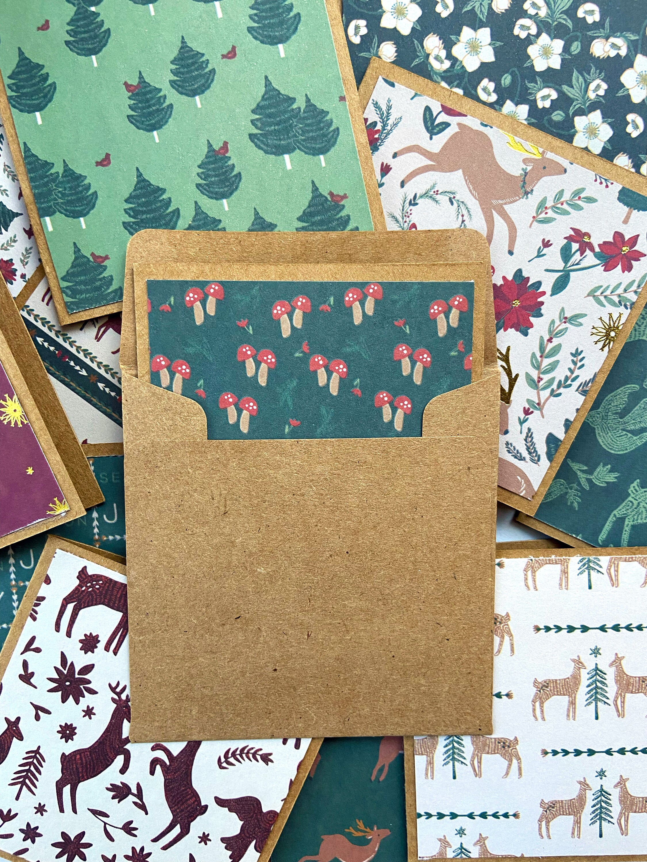 Mini Christmas Cards With Envelopes, Mushroom Christmas Cards, Deer ...