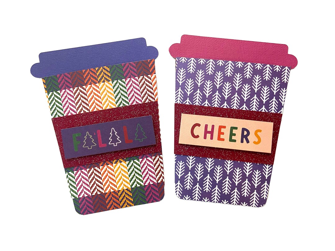Set of 2 Christmas Coffee Cup Gift Card Holder Colorful Gift Etsy