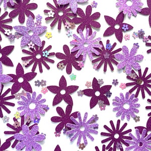 Purple flower confetti, glitter flower confetti, purple party table scatter, purple party decorations, flower decorations