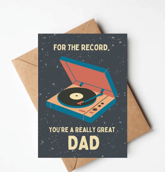 Record player father's day card, rad dad birthday card, musician fathers day card, cool dad card