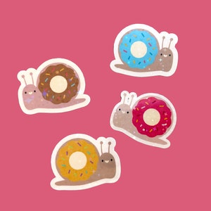 Mini donut snail stickers, holographic snail sticker pack, cute mini stickers for laptop, mini waterproof stickers for water bottles