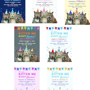 Cat birthday invitation, cute cat birthday invite, printable birthday invitation, are you kitten me, boy cat invite, girl cat invite image 2