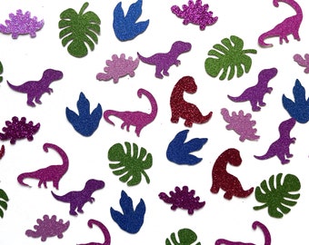 Pink Dinosaur confetti, girls dinosaur birthday party decorations, glitter birthday confetti, pink dinosaur table scatter