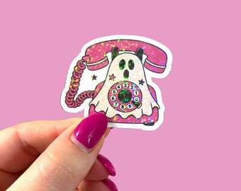 Holographic retro ghost phone sticker, Halloween waterproof sticker for laptop or water bottle