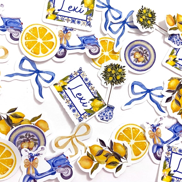 Amalfi coast Italian lemon bridal shower decorations, personalized bachelorette confetti, that's amore