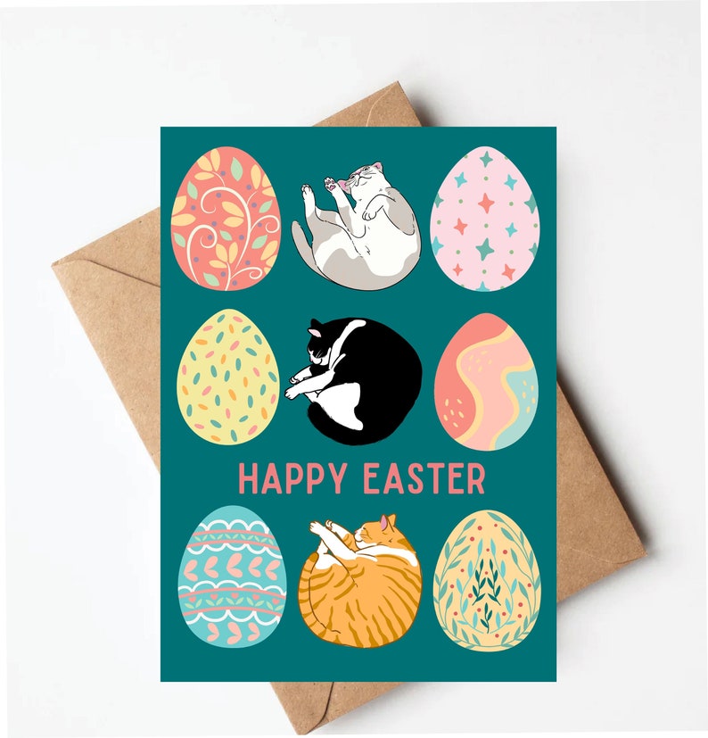 Funny cat Easter card, cute Easter card for cat lover, unique easter cards image 1