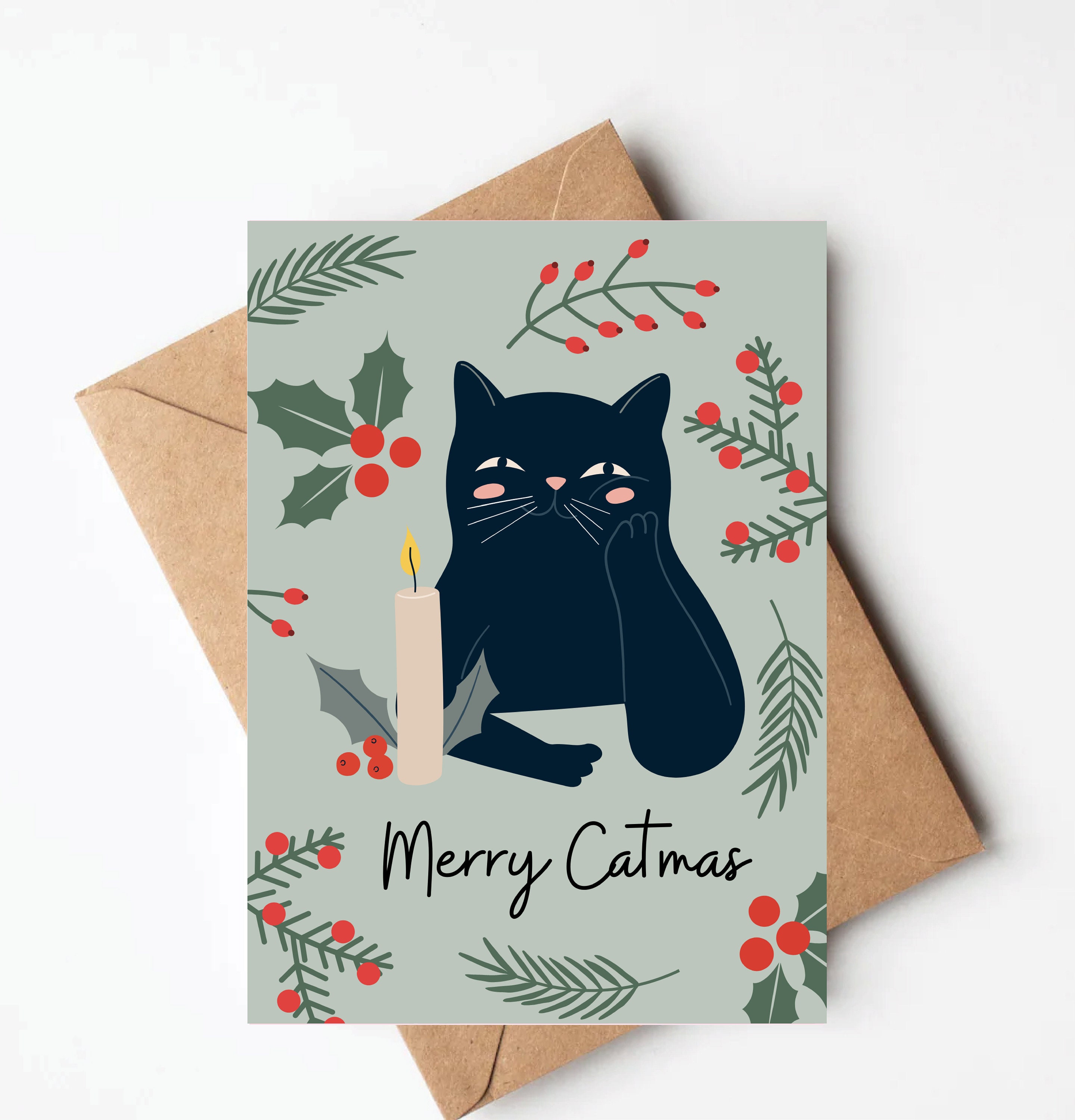 Set of 5 CAT Christmas Cards, Funny Black Cat Christmas Cards, Boxed ...