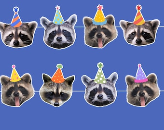 Raccoon birthday garland, forest animal birthday banner bunting, raccoon birthday decorations