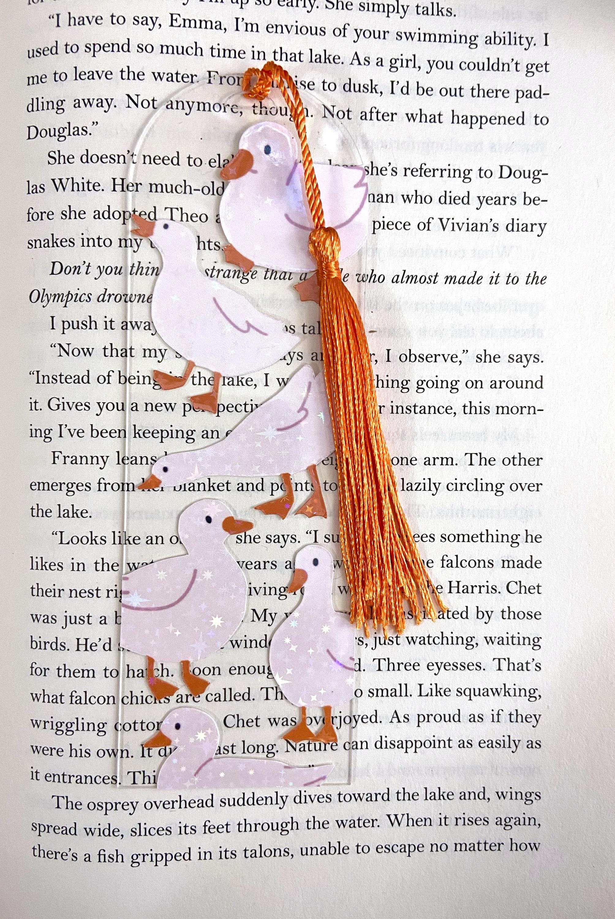 Acrylic duck bookmark, sparkly holographic bookmark with tassel, girly funny cute kids bookmark, funny bookmarks for women