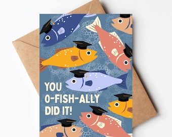 Funny fish graduation card, high school college  graduation card for him, grad card for him, fisherman card