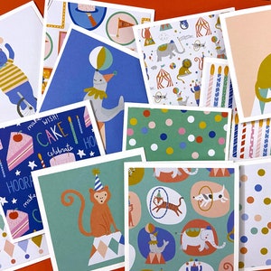 Mini circus animal birthday cards, mini birthday cards for kids gender neutral, classroom birthday cards with envelopes, mini 3x3 notecards