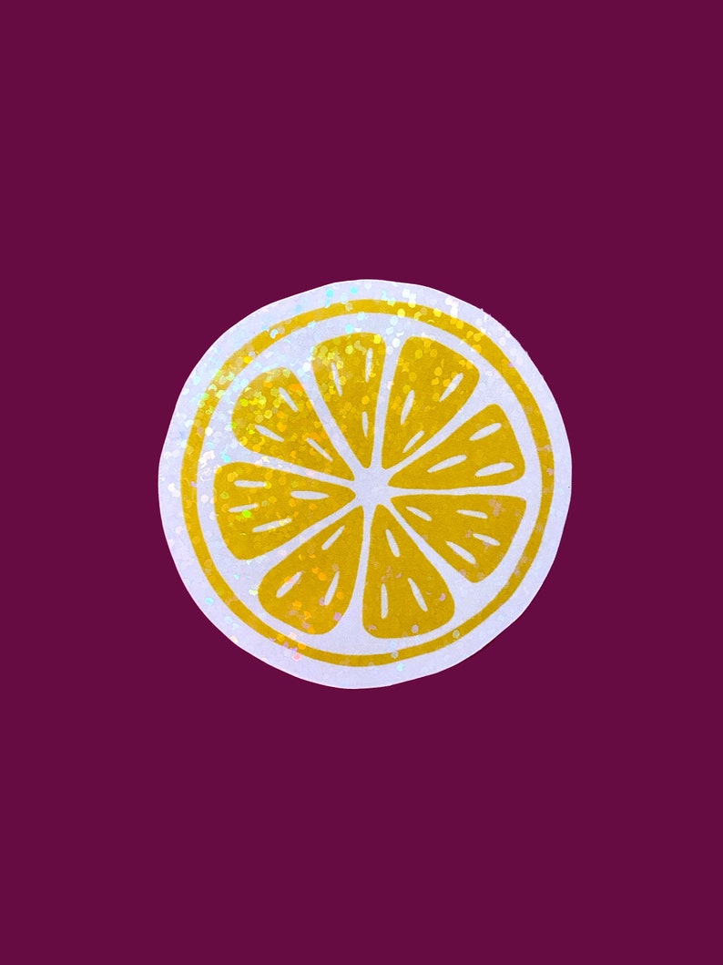 Holographic lemon sticker, fruit stickers, citrus stickers, cute waterproof sticker for laptop or water bottle image 1