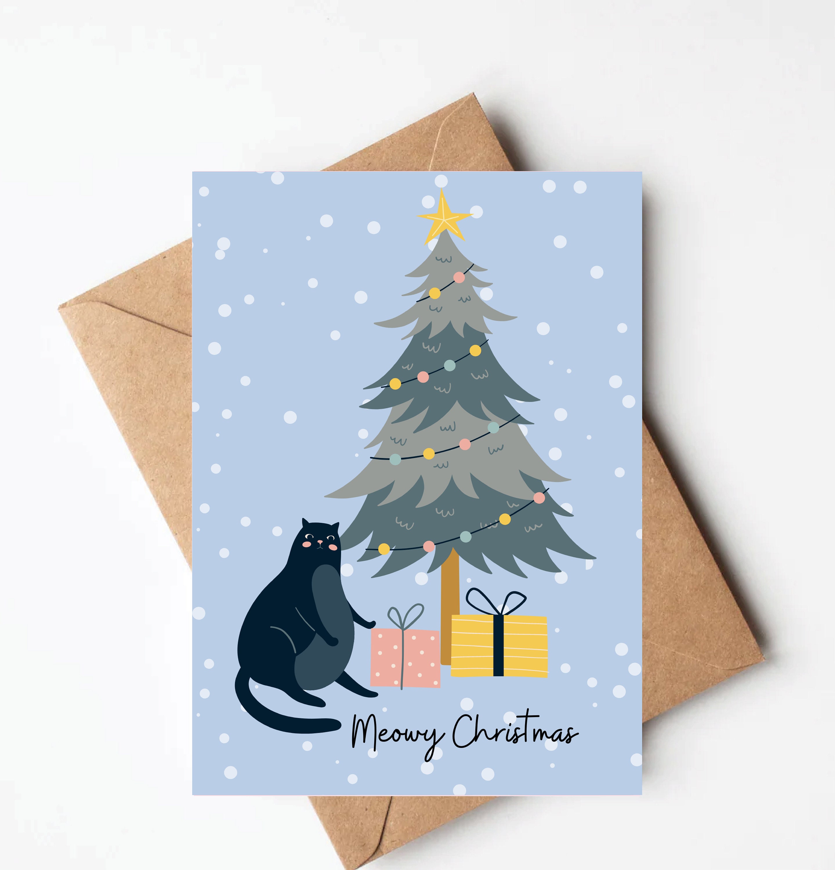 Set of 5 CAT Christmas Cards, Funny Black Cat Christmas Cards, Boxed ...