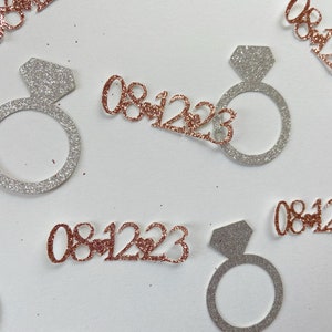 Personalized wedding date confetti, engagement party confetti, glitter ring confetti, custom wedding table scatter