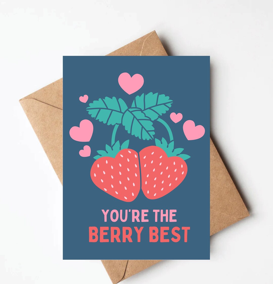 Strawberry Valentine's Day Card, Cute Strawberry Valentines, Unique ...