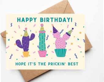 funny birthday card, cactus birthday card, hope its the pricking best, birthday card for her, birthday card for friend, cute birthday cards