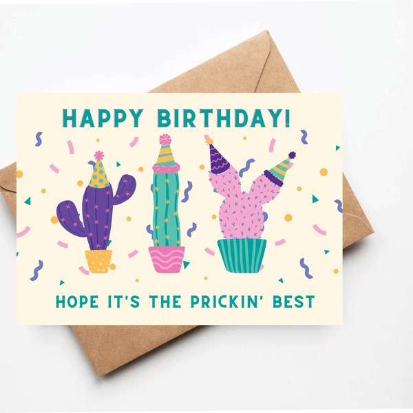 funny birthday card, cactus birthday card, hope its the pricking best, birthday card for her, birthday card for friend, cute birthday cards