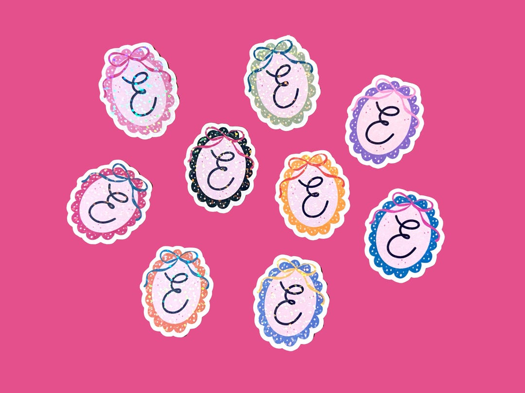 Initial Sticker Chic Personalized Initial Sticker, Coquette Bow Name Sticker, Holographic ...