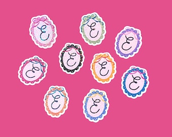 Personalized initial sticker, coquette bow name sticker, holographic waterproof sticker for laptop or water bottle, girly sticker