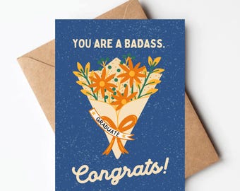 Badass graduation card, graduation card for her, high school college graduation card gift