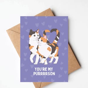 Calico Cat valentines day card, cat anniversary card, cat valentine for girlfriend boyfriend husband wife, I slow blink you so much