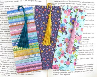 Colorful floral bookmark set with tassels, girly bookmarks, pretty bookmarks for women, kid bookmark set