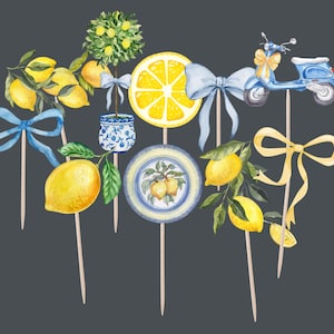 Amalfi coast Italian lemon cupcake toppers, lemon bridal shower decorations, bachelorette cupcake toppers, that's amore