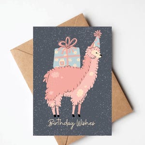 Pastel llama birthday card, funny birthday card, pretty birthday card for women, unique birthday card, funny llama birthday card