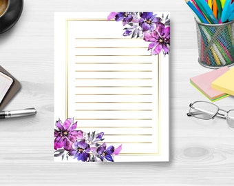 Carta da lettere stampabile floreale, pagine di diario, fogli di carta a righe