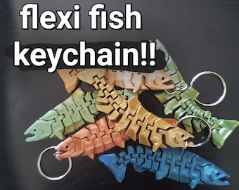 Flexi fish keychain (3d printed, plastic, fish, keychain, fathers day gift)