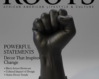 Black Afro Fist Decor Statue | Resin Hand Sculpture | Modern Minimalist Home Office Art